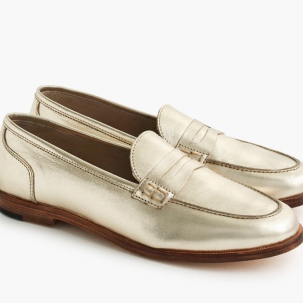 J. Crew Ryan Penny Women’s Gold Loafers 7.5